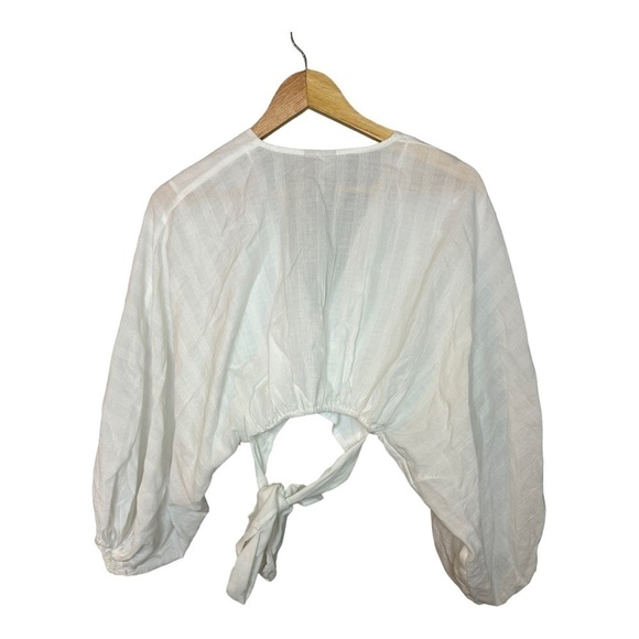 NWT DOLAN V-NECK BLOUSE XXS puff long sleeve white crop top - Picture 4 of 4